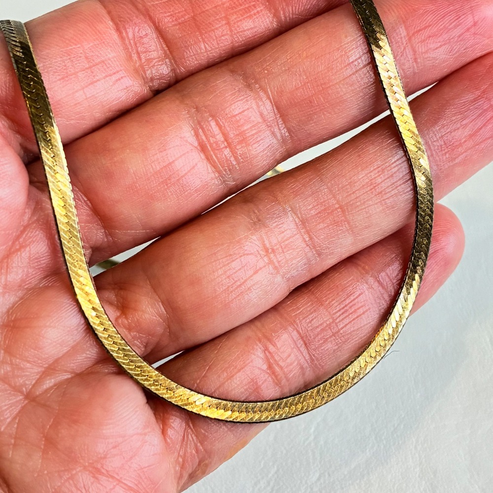 Gold Vermeil Necklace Vintage 925 Italy Herringbone Chain Sunstone Imports  18"